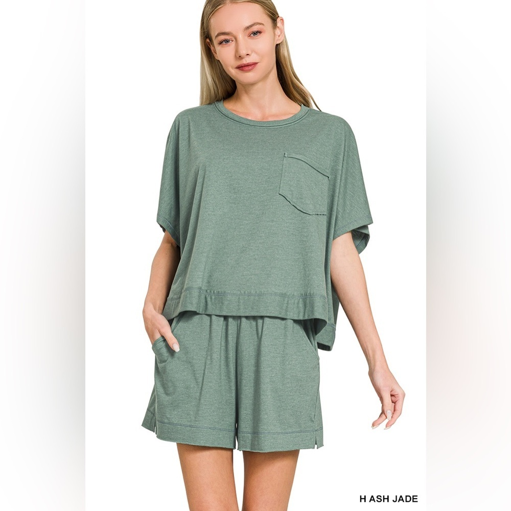 NEW Zenana Exposed Seam Boxy Top & Shorts Set